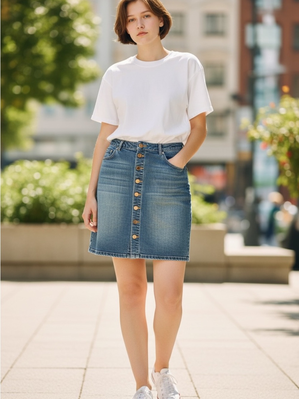 d. jeans Button-Front Denim Mini Skirt in Blue